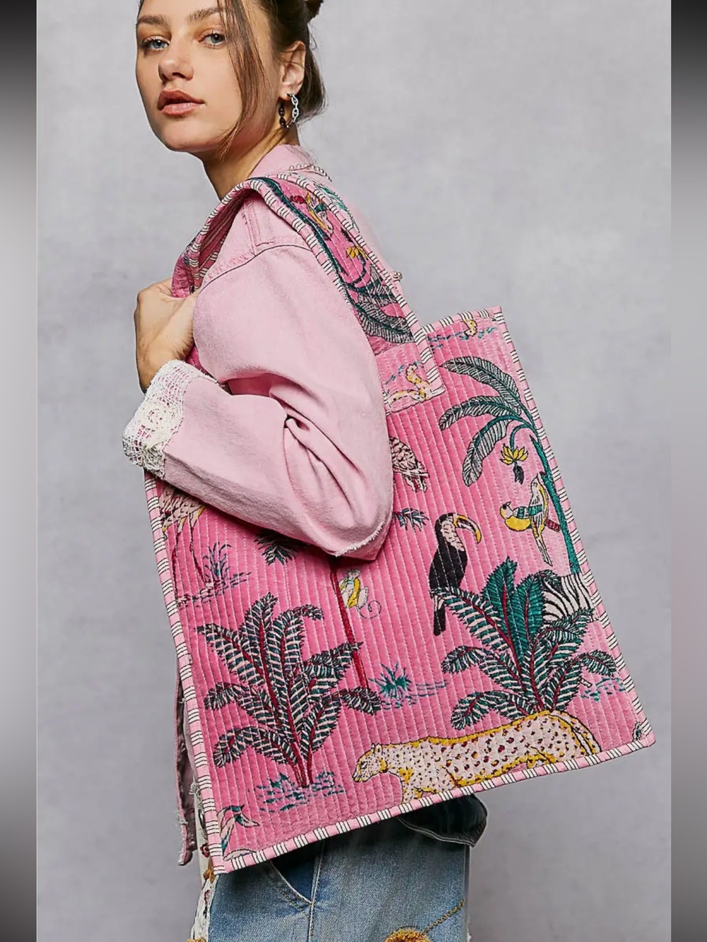 690. POL everyday quilted striped tote bag